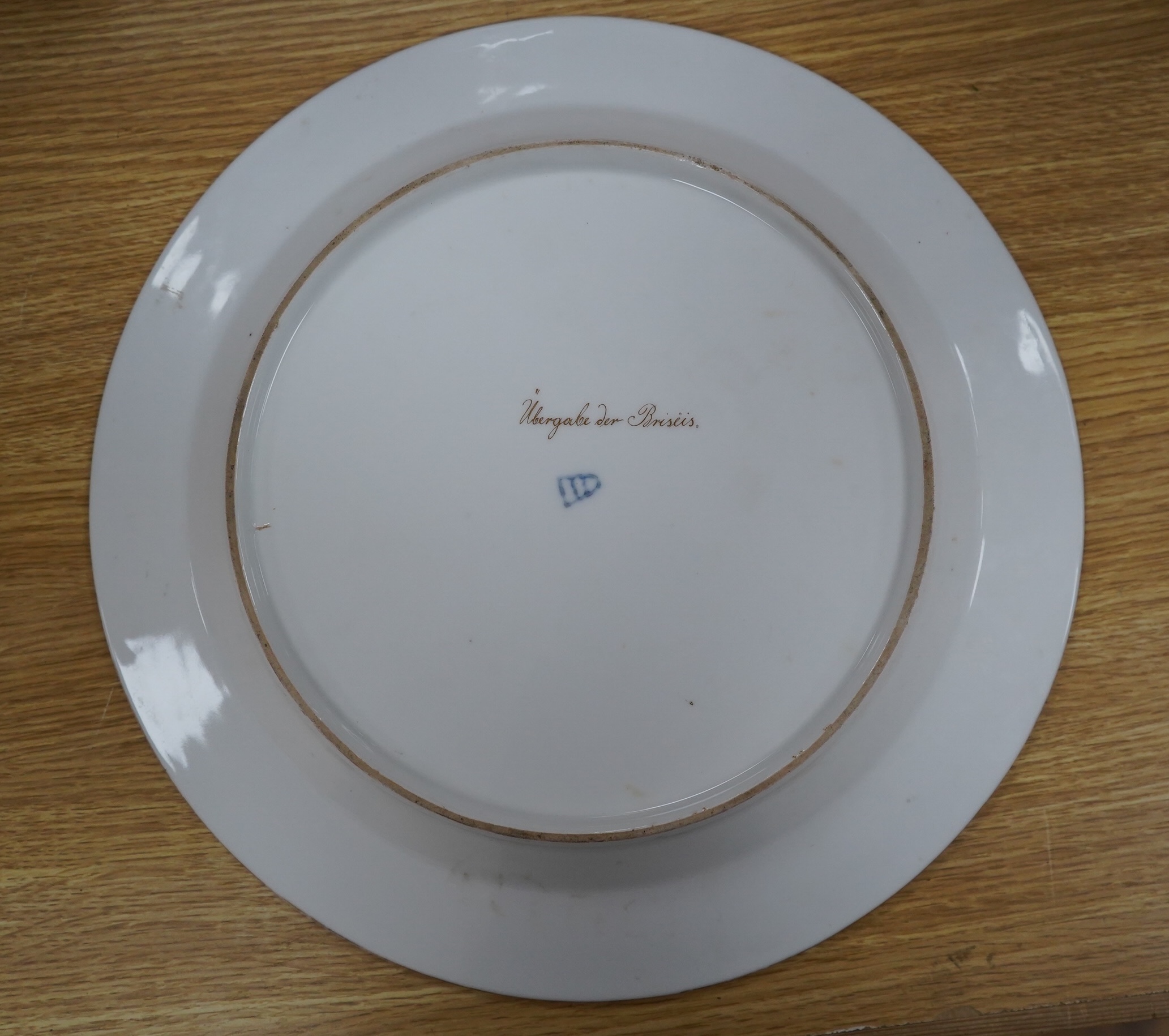 A Vienna style hand painted porcelain dish, ‘’Ubergabe der Briseis’’, Note: 